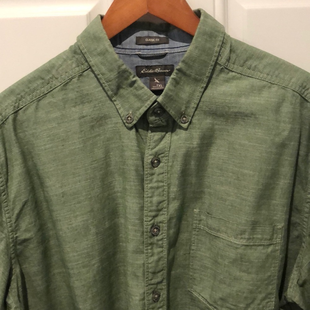 Green button down shirt
